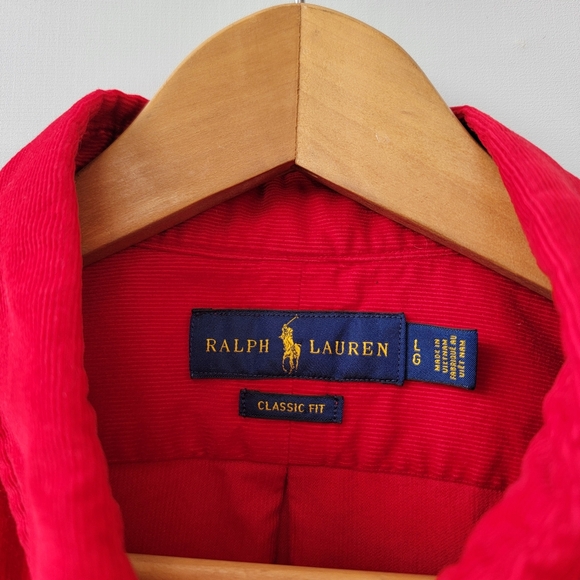 Ralph Lauren Classic Fit Corduroy Shirt Men's Large Red Button Down Preppy Pony - Picture 8 of 16